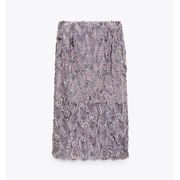 NWT Zara purple sequin and embroidered midi skirt, XS - Picture 6 of 13